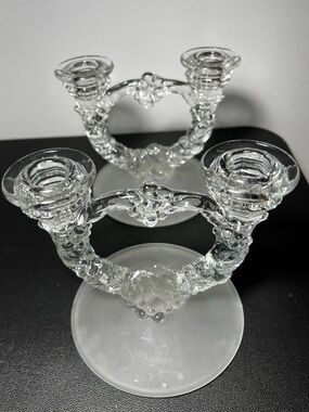 Vintage Indiana Glass Double Candlestick Holder (One Pair)